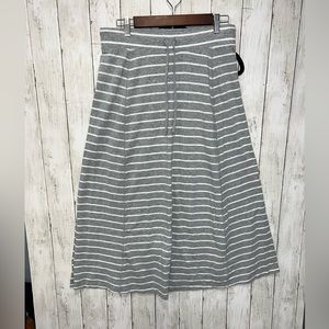 Talbots Drawstring Flare Skirt Stripes Size Petite Medium Gray White